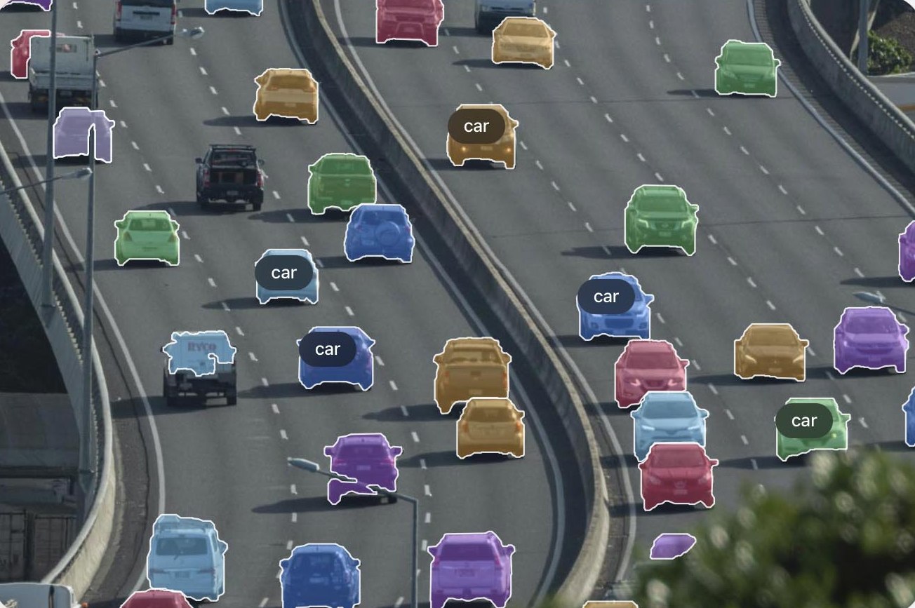 PixelKit segmentation labels over motorway traffic