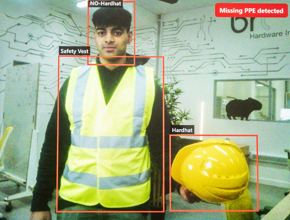 Ohm Lab industrial vision system detecting PPE on site